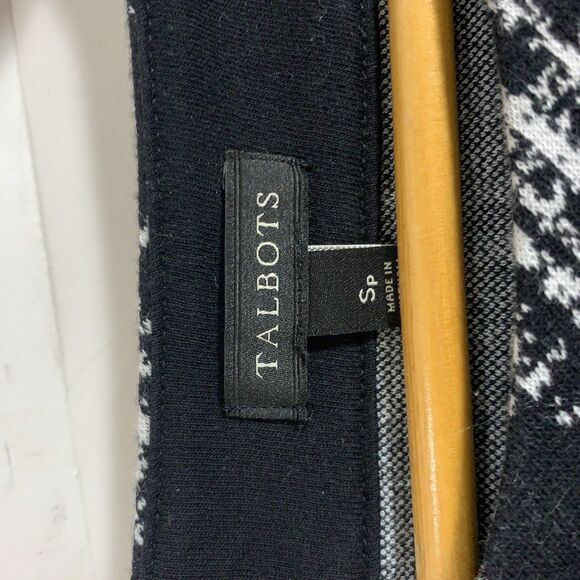 Talbots Ponte Knit Top Black White Plaid 3/4 Sleeve Womens Size Small Petite - Picture 7 of 8